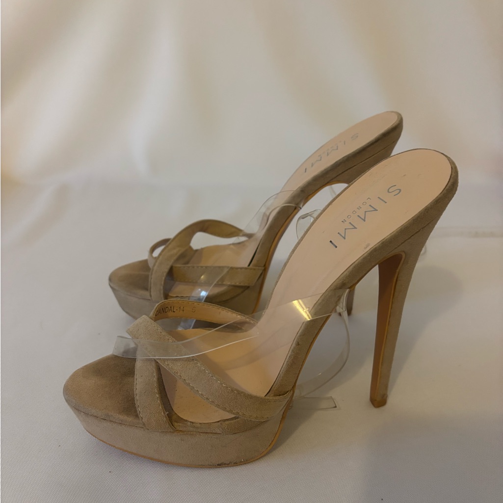 Tan High Heel Pageant Heels Clear Ankle Strap